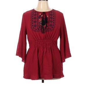 SHEIN Red Floral Embroidered Blouse